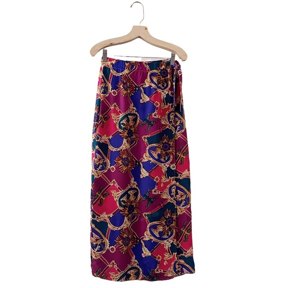 Vintage Dresses & Skirts - Vintage Silk Scarf Printed Wrap Skirt Silk Land
